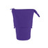 A purple canvas expandable pencil case with a zip closure and a logo design.