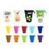 A collection of colourful canvas expandable pencil cases in various shades, featuring different designs and a logo.