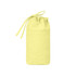 A foldable drawstring pencil case in a bright yellow colour with a simple design and a logo.