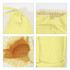A foldable drawstring pencil case in yellow with a checked inner lining and a tag.