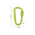 A lime green D-shaped camping carabiner with dimensions of 8cm by 4.1cm and a 7mm width. Features a logo.