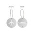 A round wire cable luggage tag in silver with an airplane cutout on the front and a blank name section on the back.