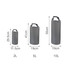Three grey Oxford cloth dry bags of varying sizes: 2L, 5L, and 10L, displayed with dimensions. Each has a handle.