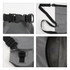 A grey Oxford cloth dry bag featuring adjustable straps and buckles, showcasing its durable material and design details.