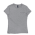 A grey women's t-shirt with a fitted design and a small logo on the neckline.