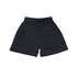 A pair of black youth shorts with an elastic waistband and a loose fit. The shorts feature side pockets and a logo.