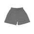 A pair of youth shorts in dark grey with an elastic waistband and a logo.