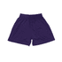 Purple youth shorts featuring a breathable fabric and an elastic waistband, with a logo present.