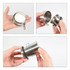 A compact stainless steel folding cup in silver, showcased in various angles, featuring a keychain attachment.