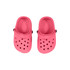 Pink pet clog slides with ventilation holes and a comfortable design. The product features a logo on the side.