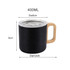 A drink bottle featuring a black stainless steel body, wooden handle, and a clear lid, with a 400ML capacity.