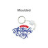 A custom EVA floating keychain in white with blue and red text, featuring a round metal keyring.