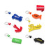 A selection of colourful custom EVA floating keychains, featuring various shapes like a horse, fish, anchor, and text designs.