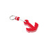 A red anchor-shaped keychain with white stripes and a silver ring, featuring a rope attachment.