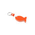 An orange fish-shaped keychain with a white and orange striped attachment. It features a metal ring for keys.