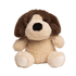 A plush dog toy in brown and beige, featuring floppy ears and a round face, with a soft, cuddly body.