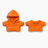 Two orange plush toy garments; one is a hoodie and the other is a short-sleeved shirt. Both are vibrant and soft.