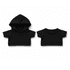 A set of two black plush toy outfits, including a hooded top and a short-sleeve top, both featuring a simple design.