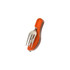An orange camping cutlery set featuring a stainless steel fork and knife in a compact design.