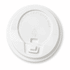 A white coffee cup lid with a caution notice, featuring a small opening for sipping.