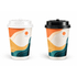 Double walled paper cups in white and black, featuring a modern abstract design in orange, teal, and cream.