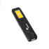 A rechargeable work light in black with a yellow lighting panel, featuring a logo on its surface.