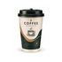 A double-walled paper cup in white and green, featuring a black lid and a coffee graphic. It has branding on the surface.