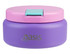 A food flask in purple with a pink lid and blue clasp, featuring a logo.