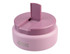 A food flask in a soft pink colour, featuring a quick release top, with a logo on the side.