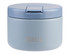 A food flask in light blue with a secure lid and a logo. Suitable for keeping food insulated.