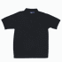 A navy blue polo shirt with a collar and buttons, featuring a logo on the chest area.