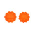 An orange Popper Ball with a textured surface and a small handle, featuring a simple design. It has branding on one side.