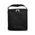 A black insulated cooler bag with a zip closure and a front pocket, featuring a sturdy carry strap.