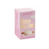 A pink box containing exquisite marshmallows, featuring fluffy white treats inside. The box has a logo and gluten-free label.