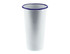 A white enamel tumbler with a blue rim, measuring 775ml and 10cm tall. Features a simple design.