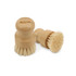 A bamboo kitchen dish brush set featuring natural bristles and a rounded design, with a logo on one brush.