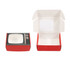 A custom retro TV-style gift box in red with a printed design resembling an old television. It has a removable lid.