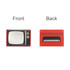 A red retro TV-style gift box featuring a vintage design on the front and a plain back with a logo.