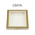 A square picture frame-style gift box with a decorative gold border and an empty interior. It has a logo.