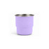 A round bottom camping mug in lavender with a stainless steel interior and a logo on one side.
