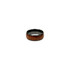 A NFC ceramic ring featuring a polished black interior and a rich brown wooden exterior. It has a logo visible.