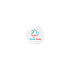 A circular epoxy sticker featuring a white background with multicoloured arrows and a logo.