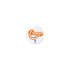 A circular NFC doming epoxy sticker featuring a white background and orange text with a logo.