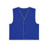 A blue safety vest with reflective trim and a Velcro placket, designed for high visibility.