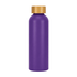 A drink bottle in a vibrant purple colour with a gold cap, featuring a logo on its surface.