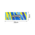 A blue and yellow seamless breathable ice silk mesh headband with a logo in the centre. Dimensions are 25cm by 9cm.
