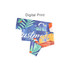 A satin long scarf featuring a vibrant digital print with various colours and festive designs. The scarf includes a logo.