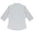 A light green and white striped button-up shirt with 3/4 sleeves and a collar, featuring a logo.