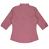 A button-up shirt featuring a 3/4 sleeve design in a pinkish-red fabric, with a fitted silhouette and back pleating.