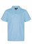 A light blue polo shirt featuring a collar and a button placket, with a logo on the upper side.
